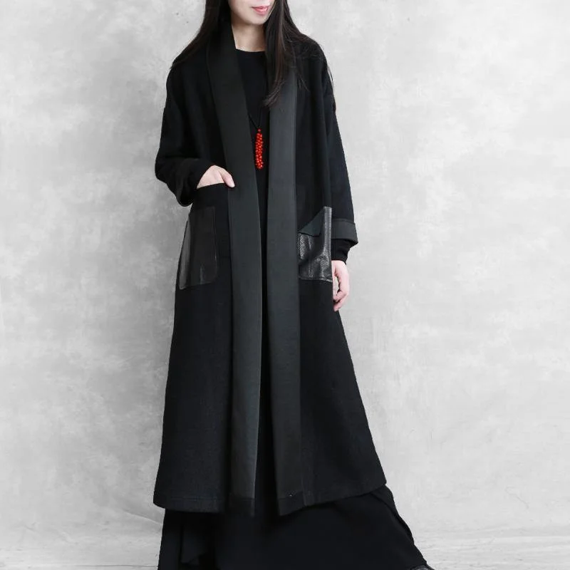 boutique black woolen outwear plus size long winter coat winter woolen slim outwear