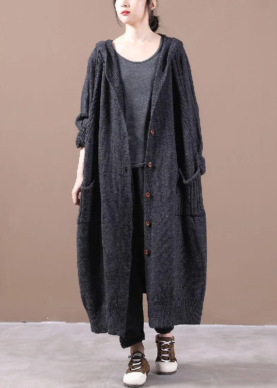 Boutique Dark Grey KnitLong sleeve Fall Long Loose Coat