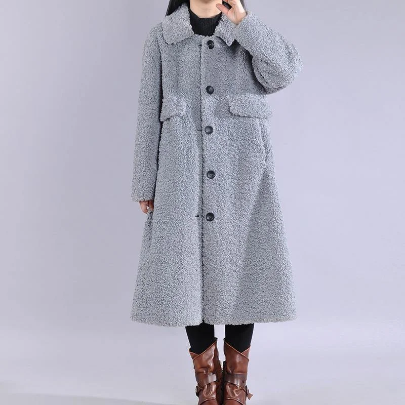 boutique plus size Winter coat jackets blue lapel Button Woolen Coat Women