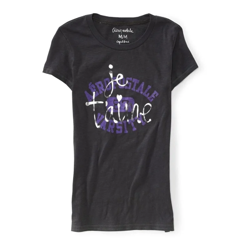 Band Merch T-ShirtsAeropostale Womens Jeaime' Varsity Graphic T-Shirt, Black, X-Small