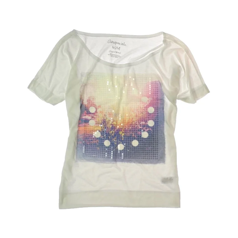 Fishing T-ShirtsAeropostale Womens Sequin Graphic T-Shirt, Off-White, X-Small