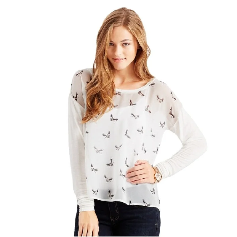 Aeropostale Womens Sheer Birds Graphic T-Shirt