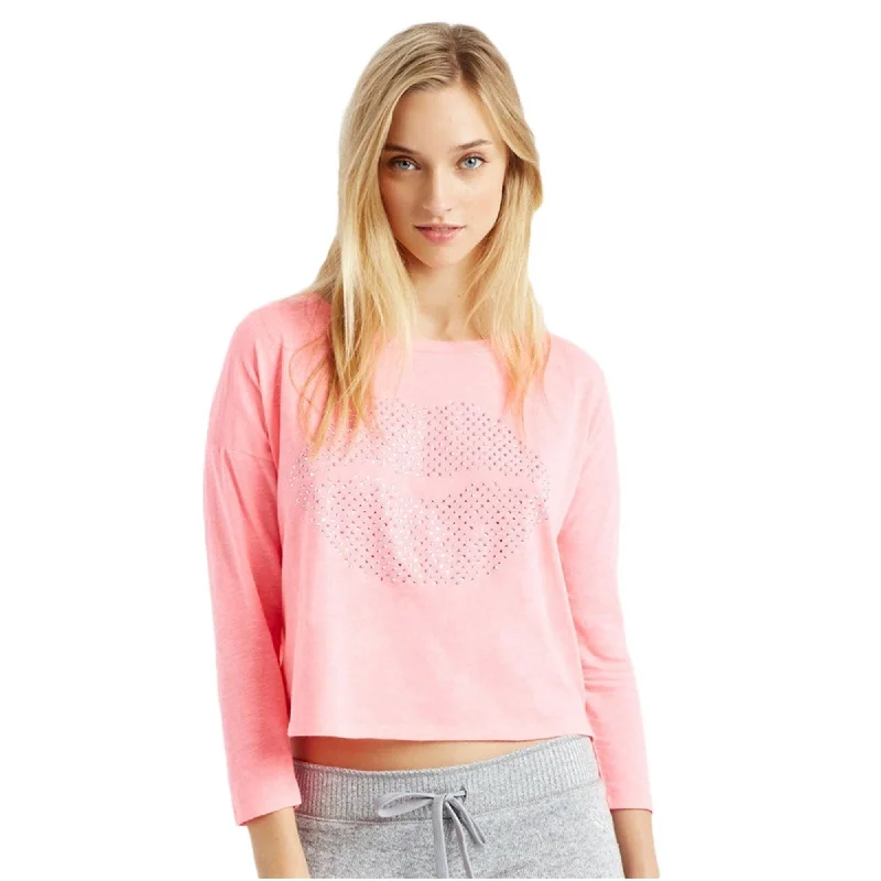 Aeropostale Womens Shine Lips Boxy Embellished T-Shirt, Pink, X-Small