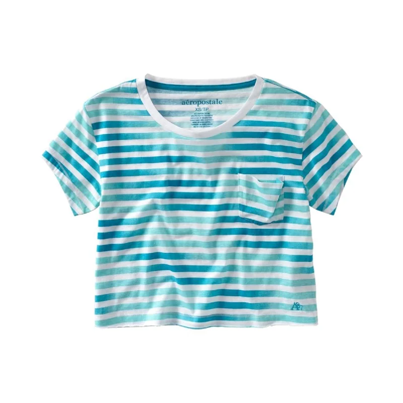 Thermal T-ShirtsAeropostale Womens Stripe Cropped Pocket Graphic T-Shirt, Blue, Large