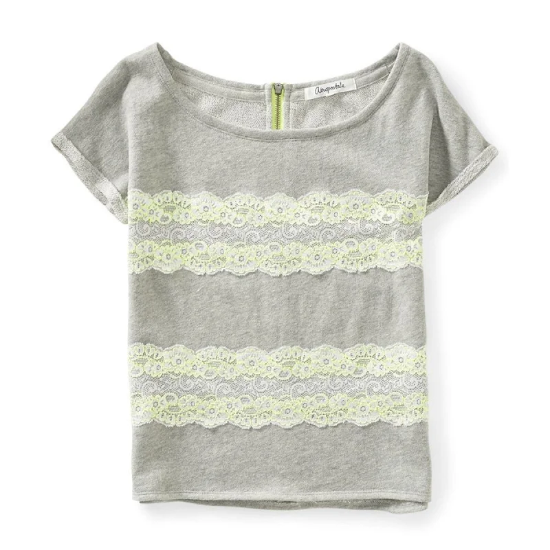 Aeropostale Womens Zip Lace Embellished T-Shirt