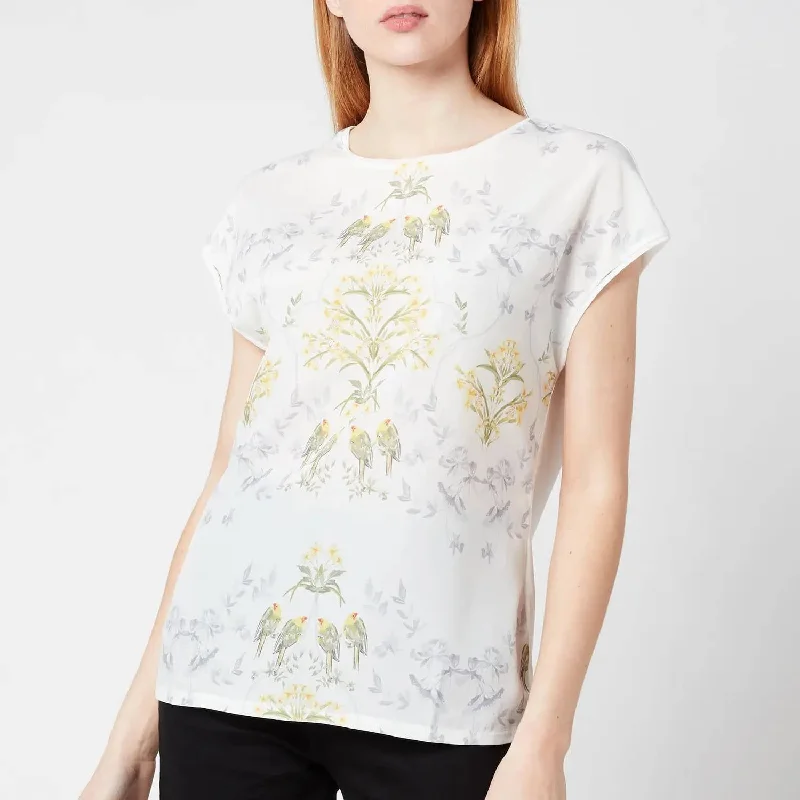 Striped T-ShirtsSonjja Papyrus Printed Woven Front T-Shirt in White/Yellow