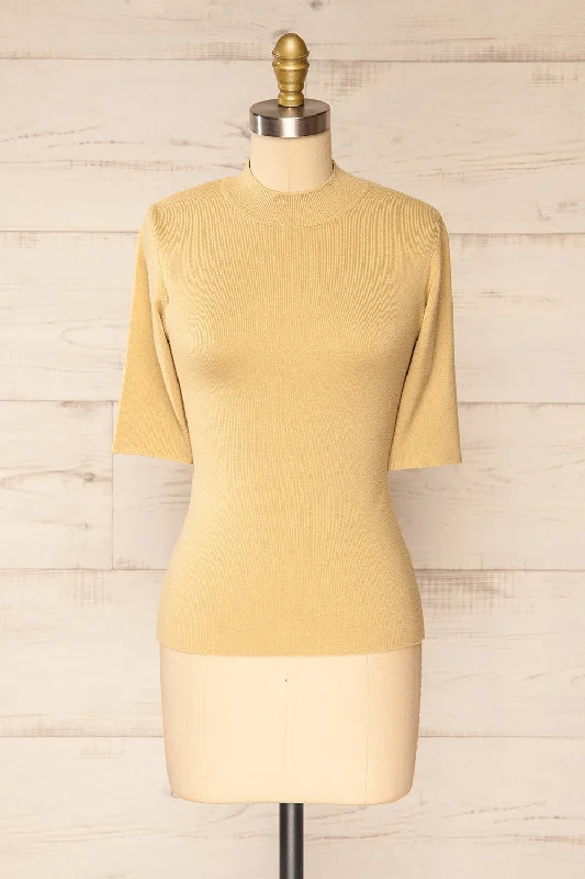 Palermo Beige | Short Sleeve Mock Neck Top