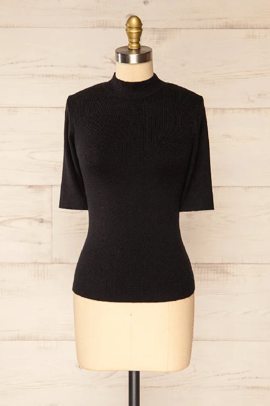 Palermo Black | Short Sleeve Mock Neck Top