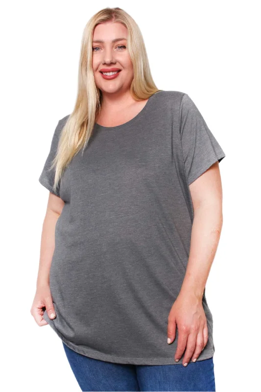 Women's Plus Short Sleeve Crew Neck Solid Tee