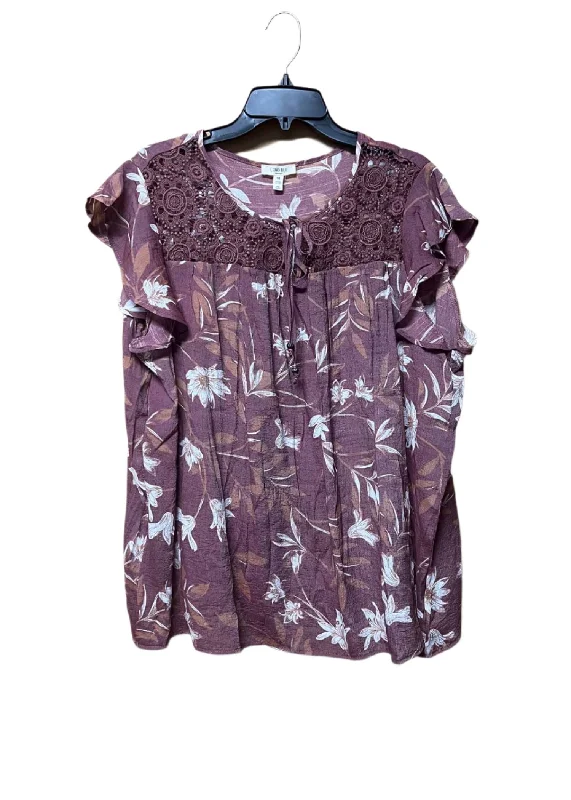 Women's Plus Short Sleeve Lace Embroidered Floral Top