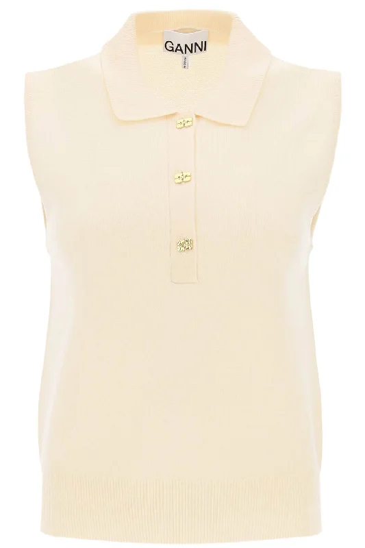 Ganni Women's Sleeveless Polo Shirt In Wool And Cashmere