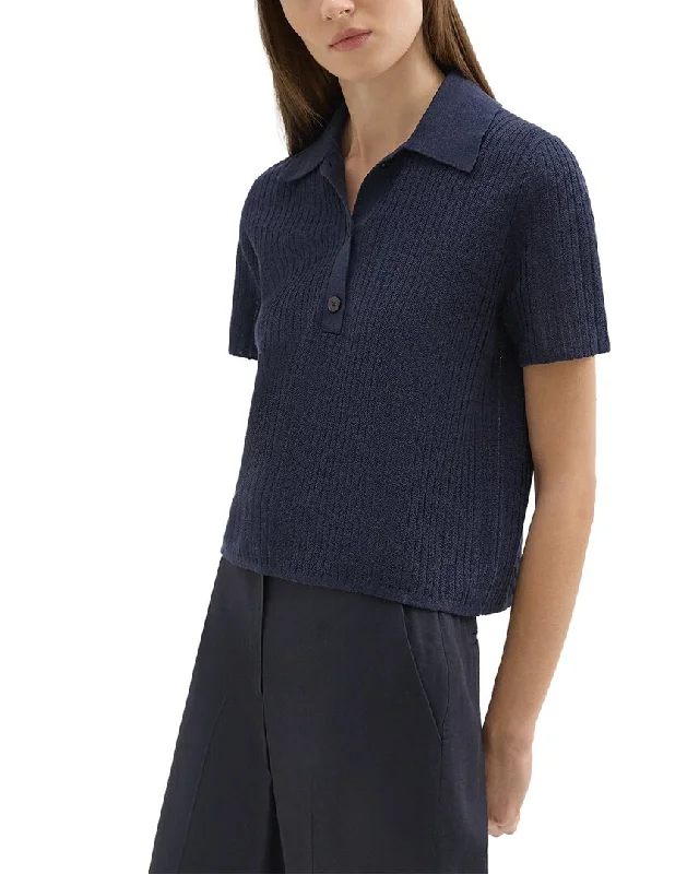 Theory Cropped Linen-Blend Polo Shirt