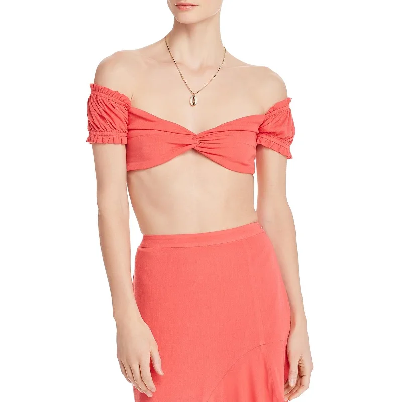 Womens Off-The-Shoulder Twist Crop Top