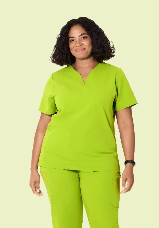 Curved V-Neck Top Apple Green